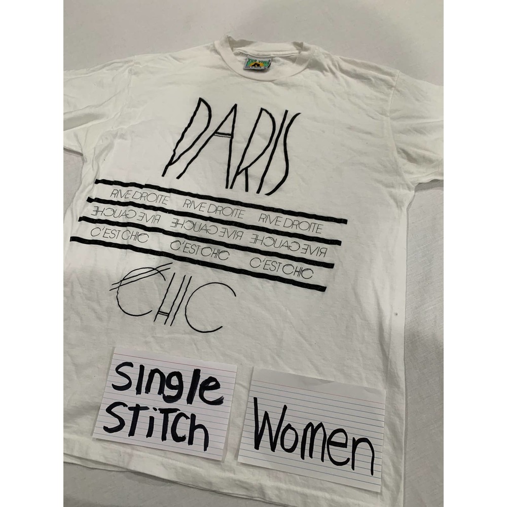 Paris Chic Single Stitch Women's White Graphic Tshirt Size L